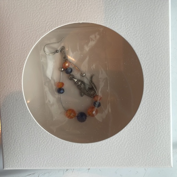 Gator earring UF university Florida alligator hoop silver purple orange pierced - Picture 3 of 3